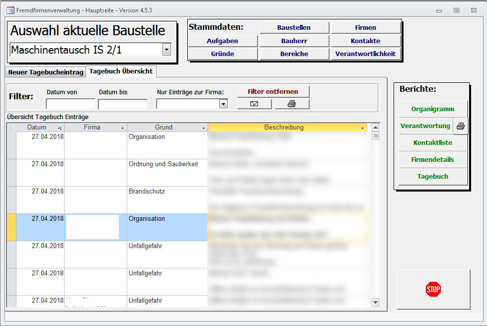 Gewachsenes MS-Access-Formular mit Stammdaten-Buttons und Tabellenansicht